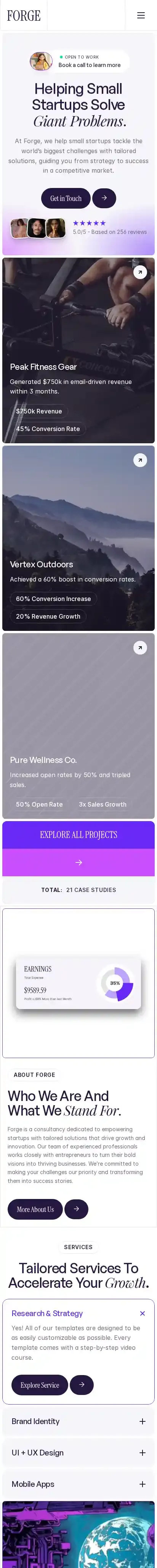 Forge home page on mobile