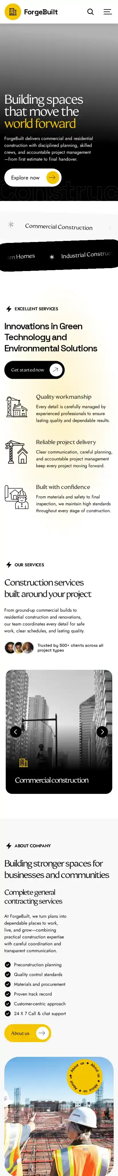 ForgeBuilt home page on mobile