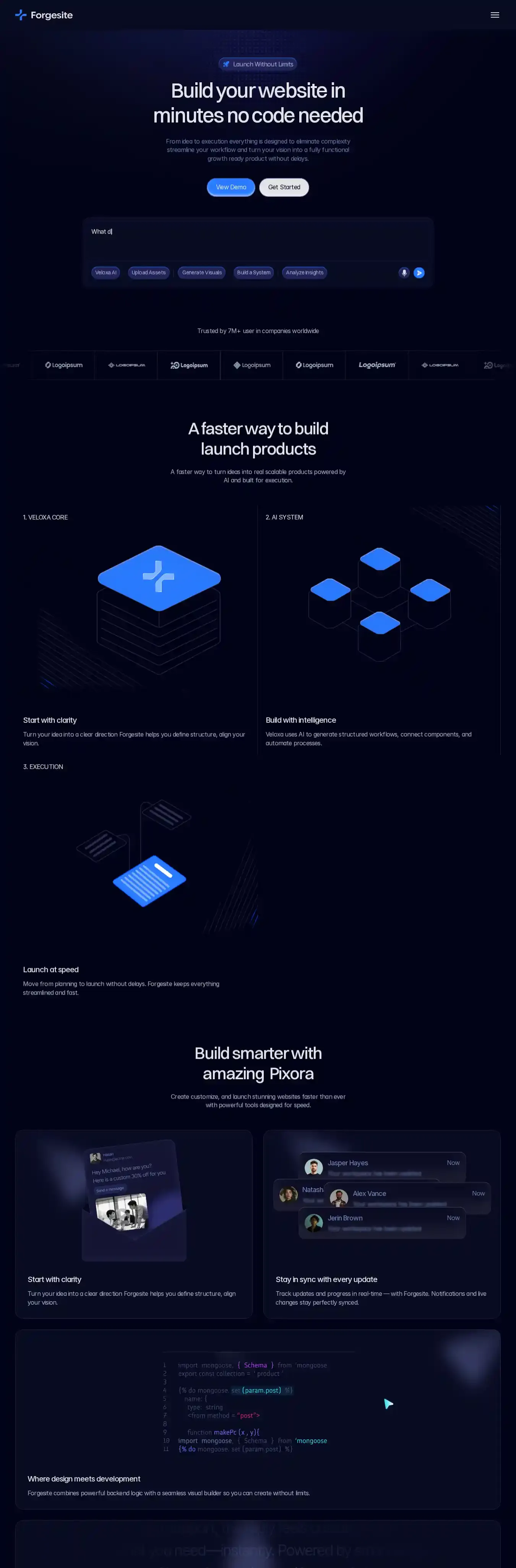 Forgesite home page on desktop