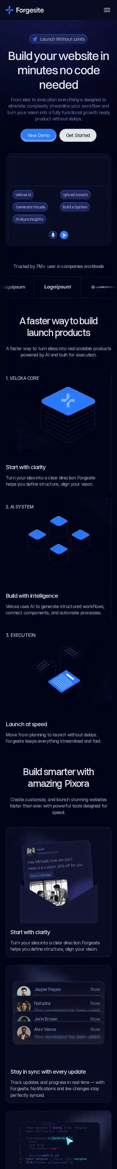 Forgesite home page on mobile