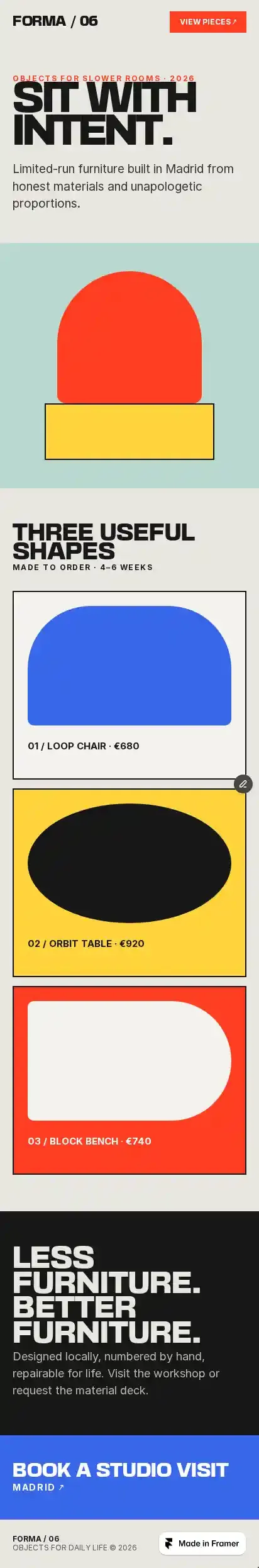 Forma Objects home page on mobile