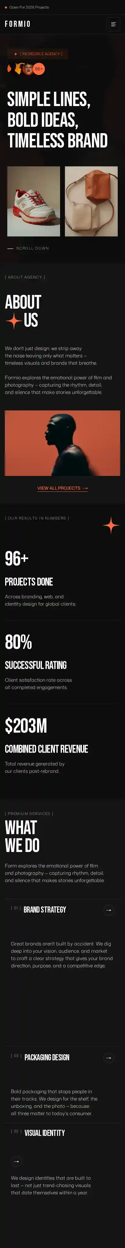 Formio Studi home page on mobile