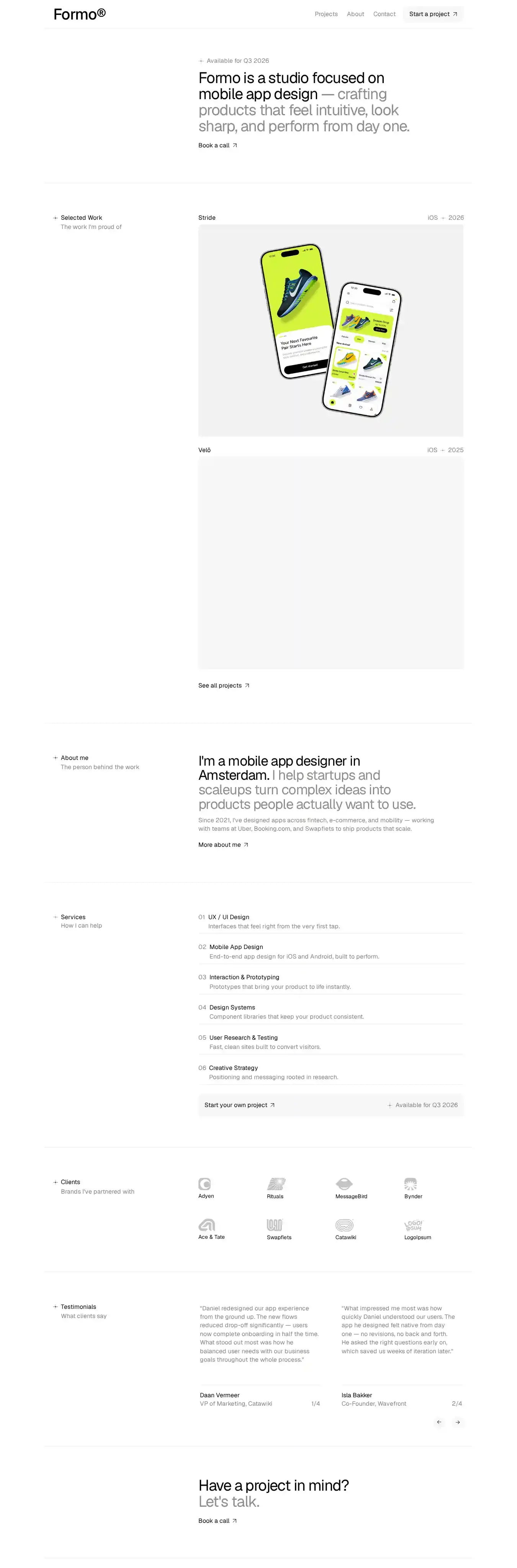 Formo home page on desktop