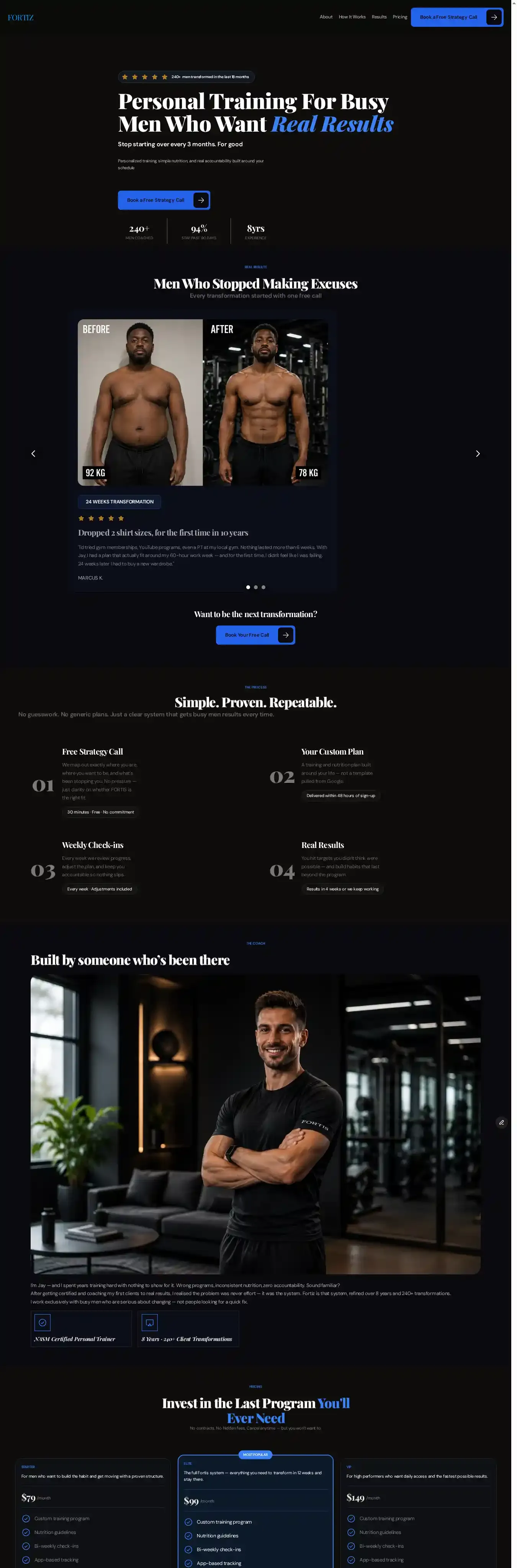 Fortiz home page on desktop