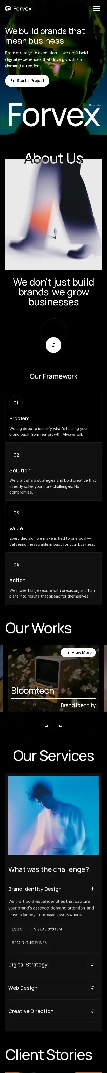 Forvex home page on mobile