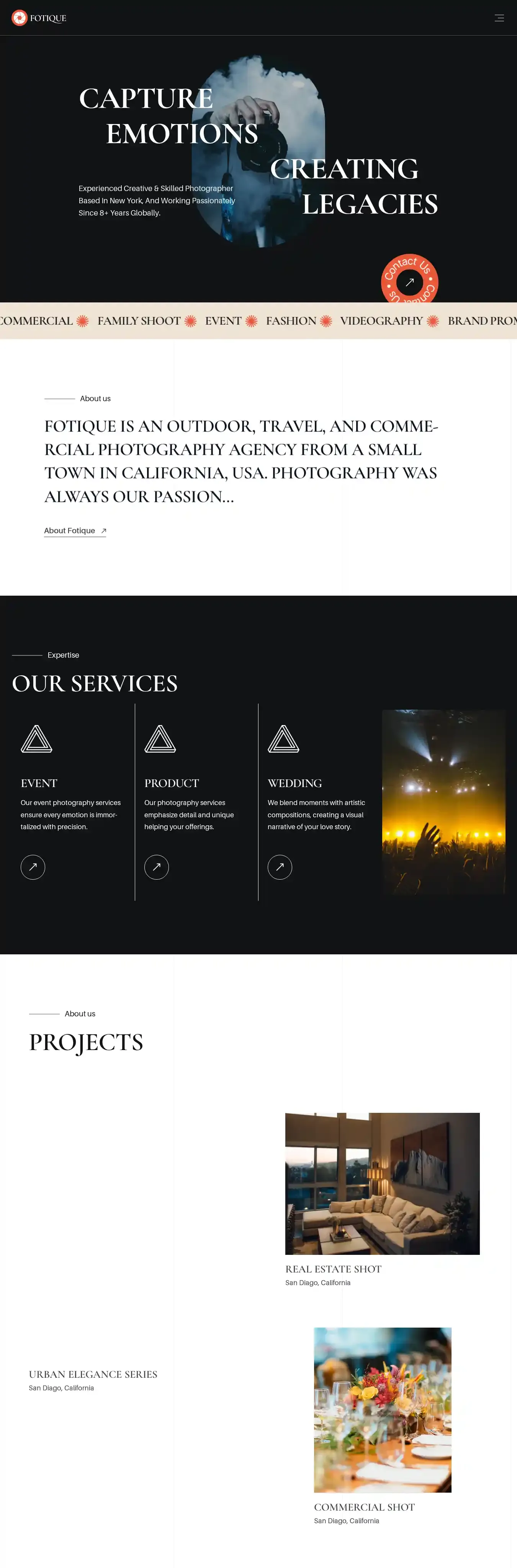 Fotique home page on desktop