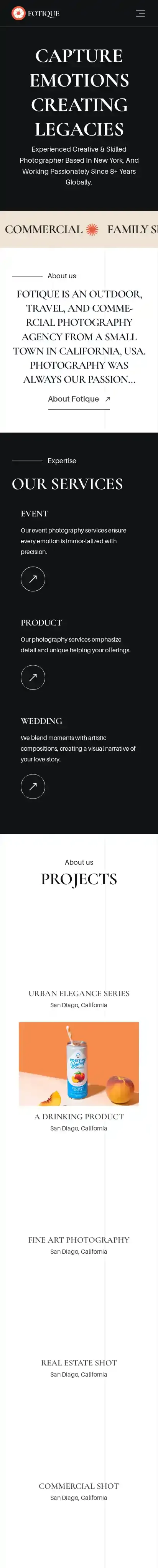 Fotique home page on mobile