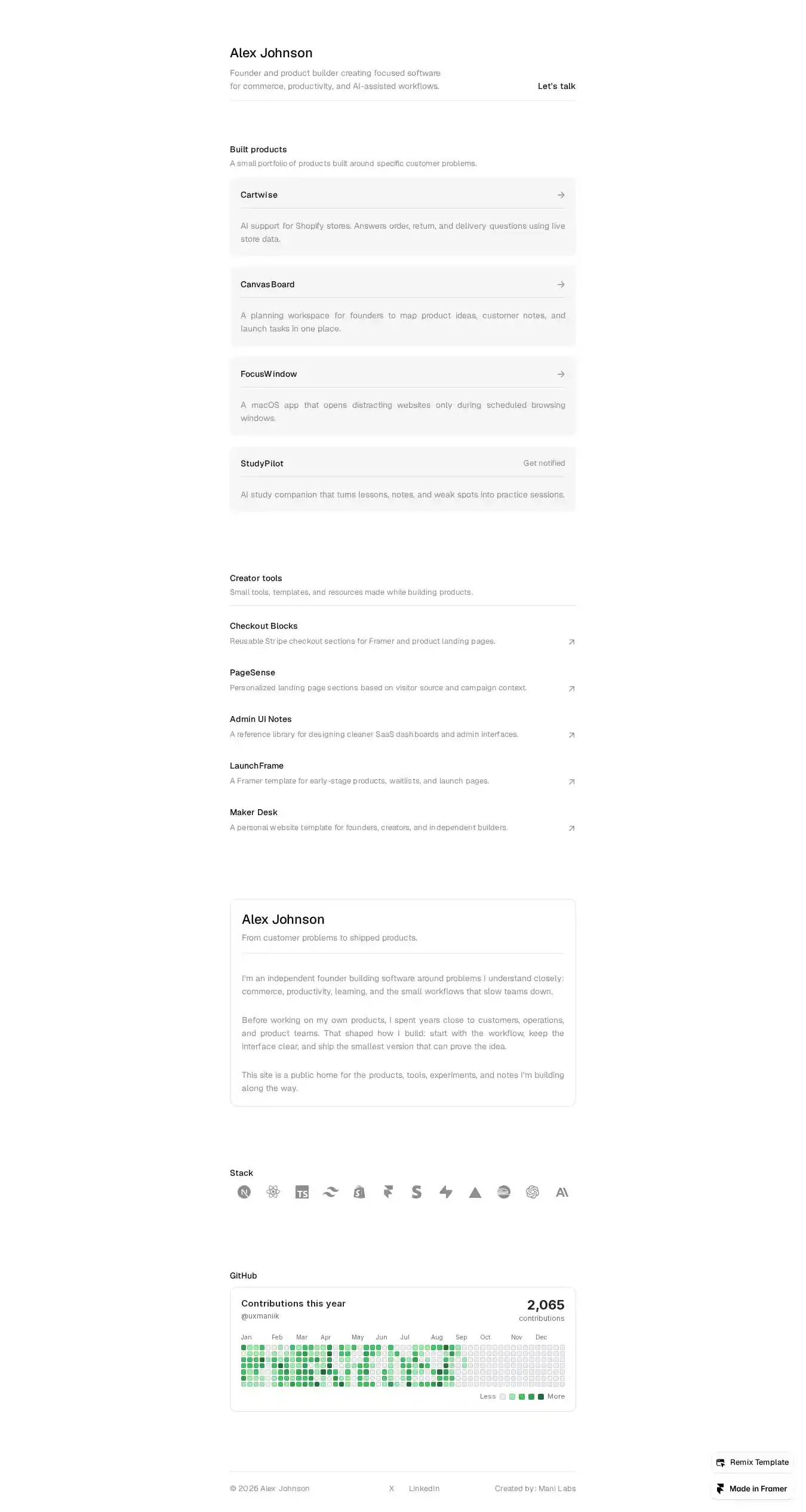 FounderFolio home page on desktop