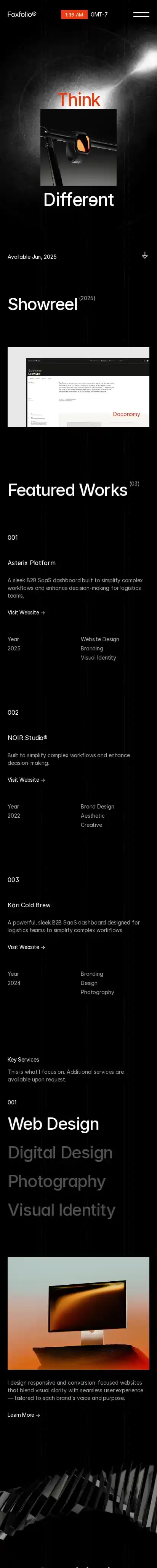 Foxfolio home page on mobile