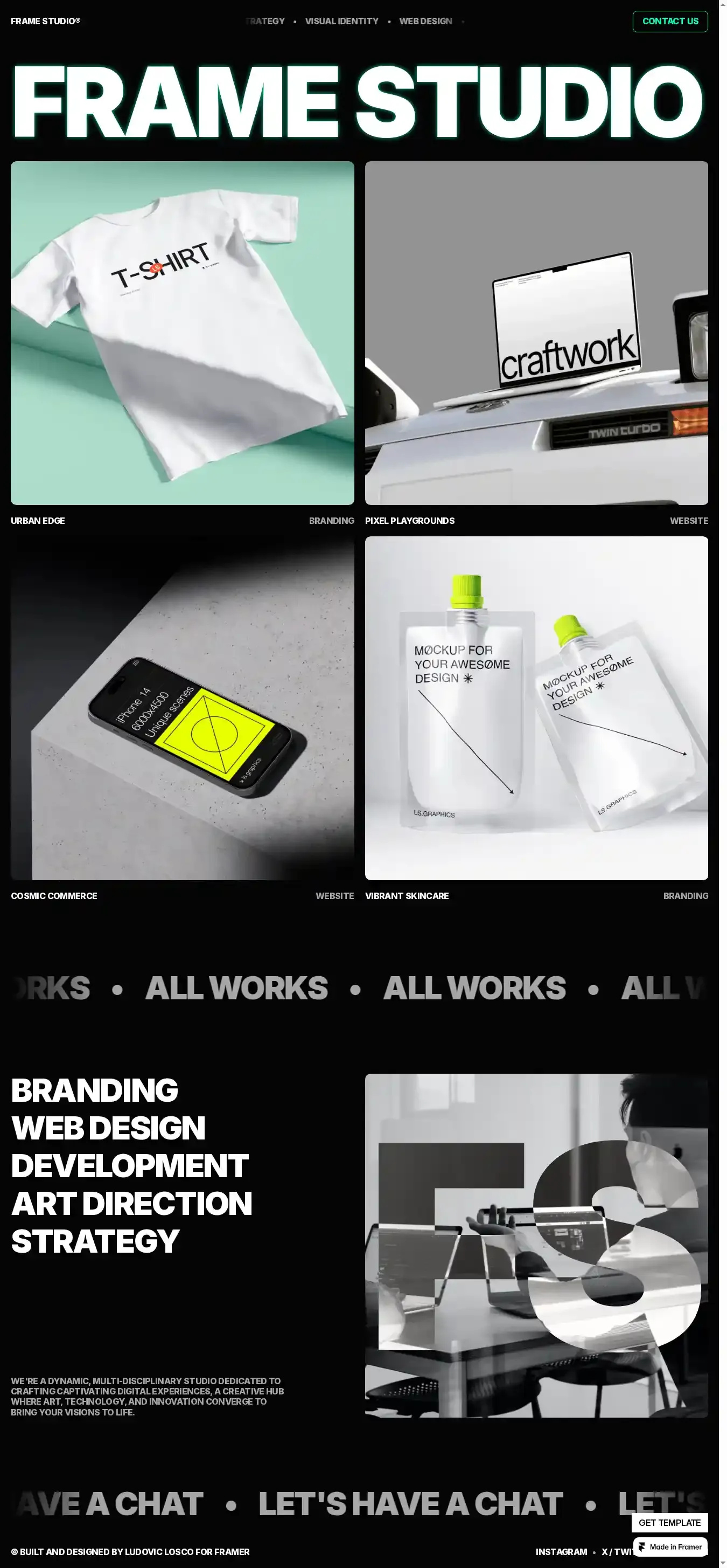 FRAME STUDIO home page on desktop