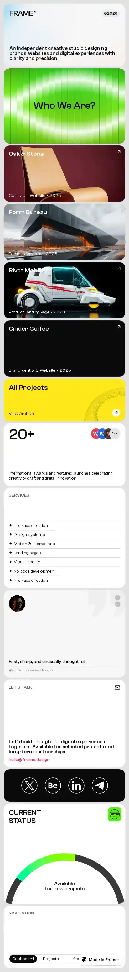 FRAME® TEAM home page on mobile
