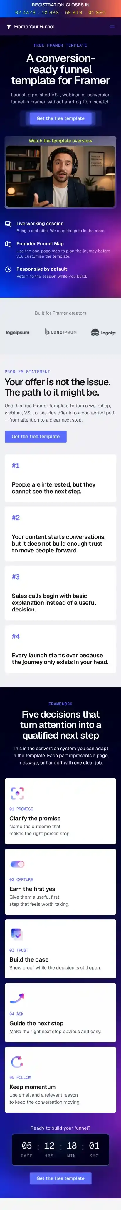 Frame Your Funnel home page on mobile