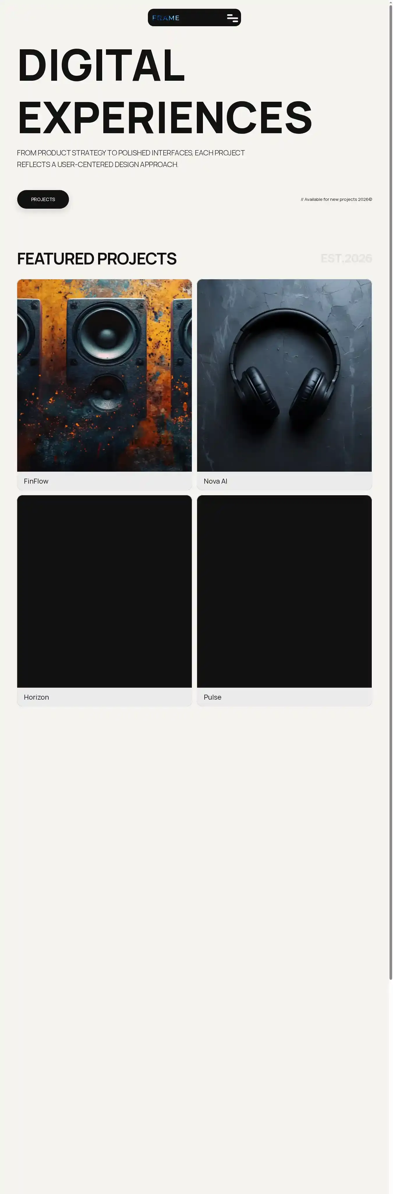 Frame3 home page on desktop