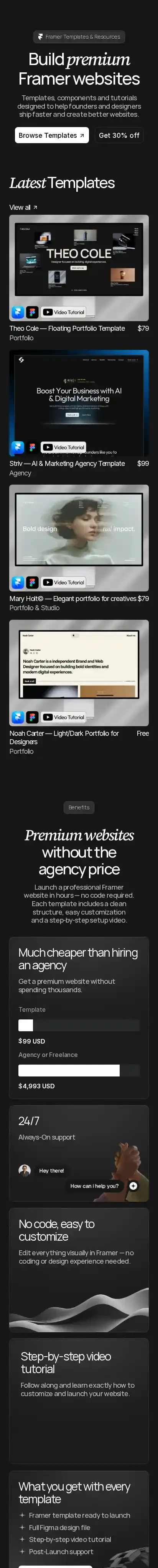 Framebuilder home page on mobile