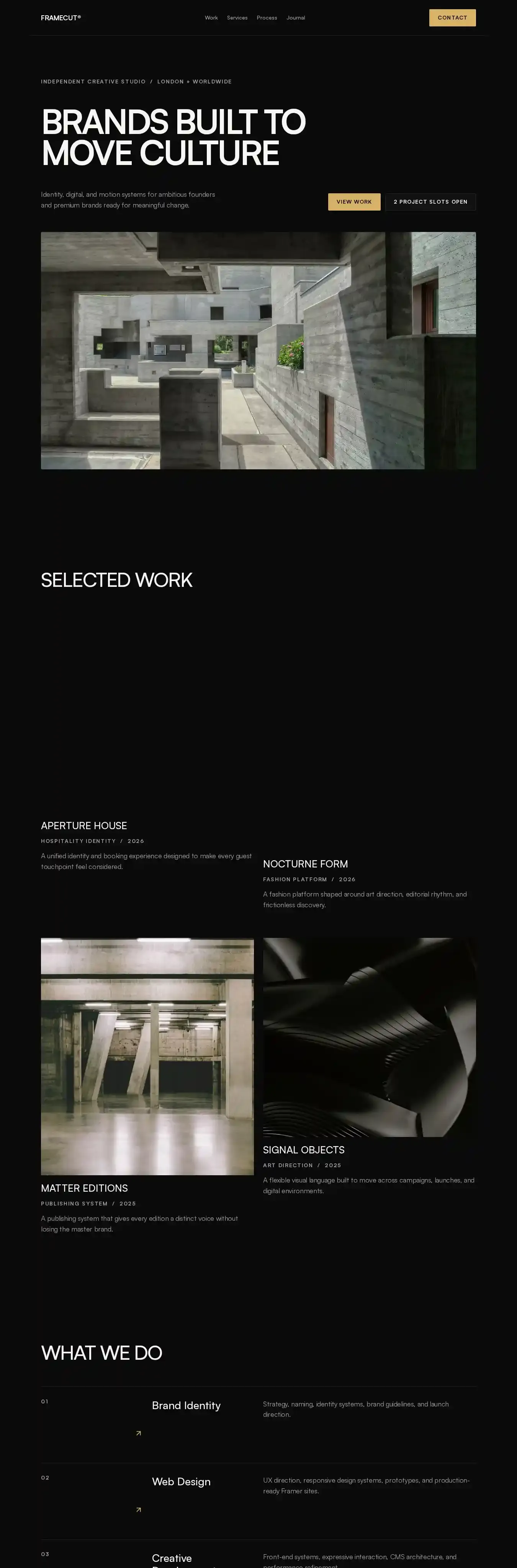 FRAMECUT home page on desktop