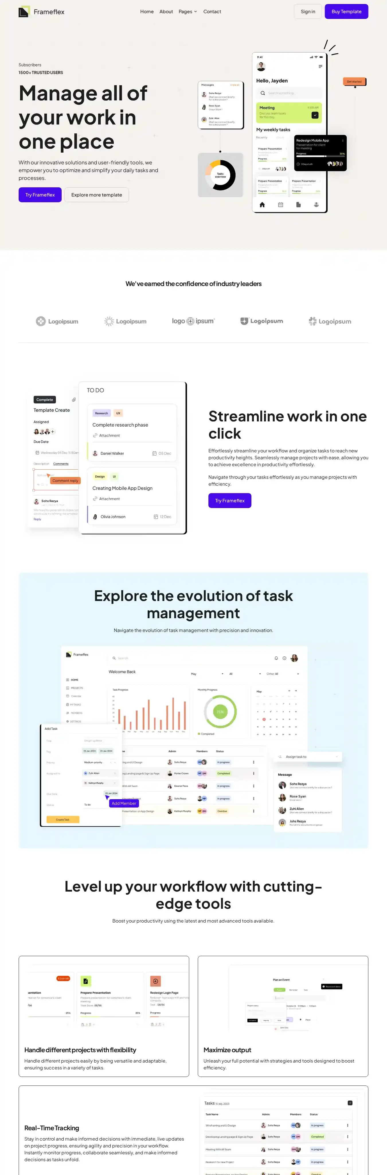 FrameFlex home page on desktop