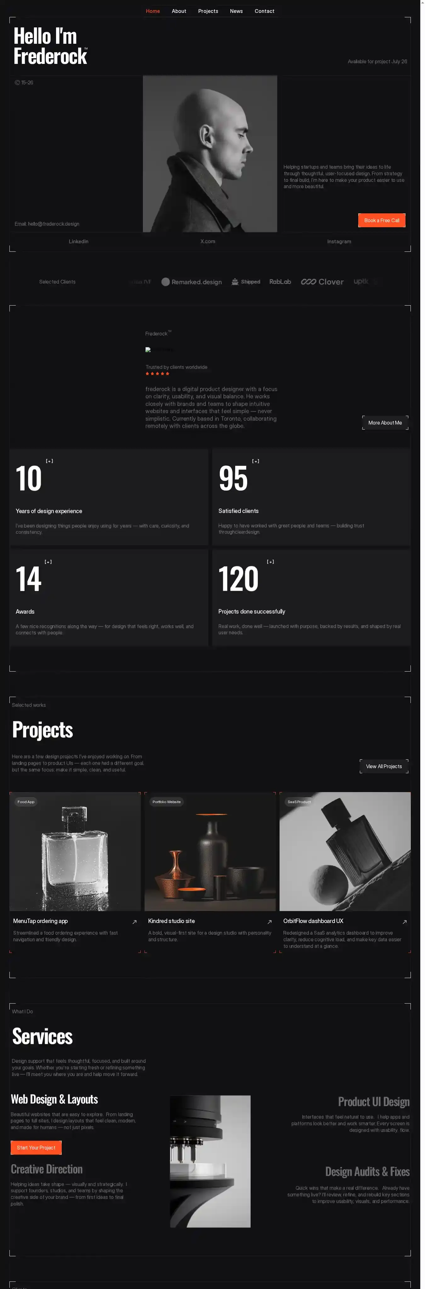 Frederock home page on desktop