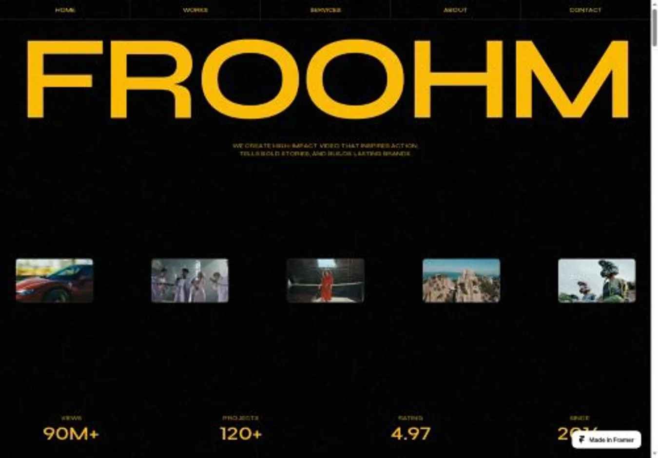 FROOHM home page on desktop