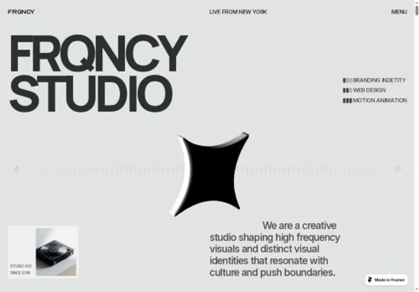 FRQNCY home page on desktop