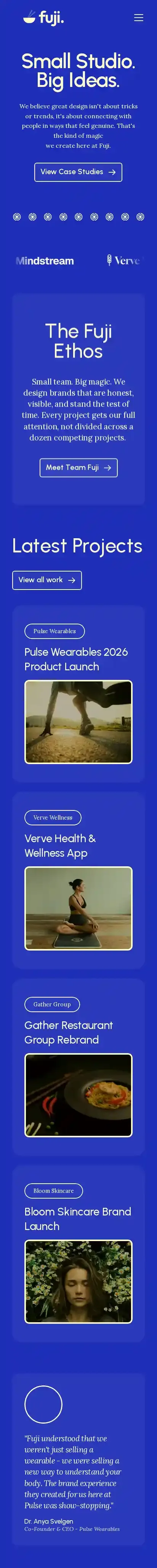 Fuji home page on mobile