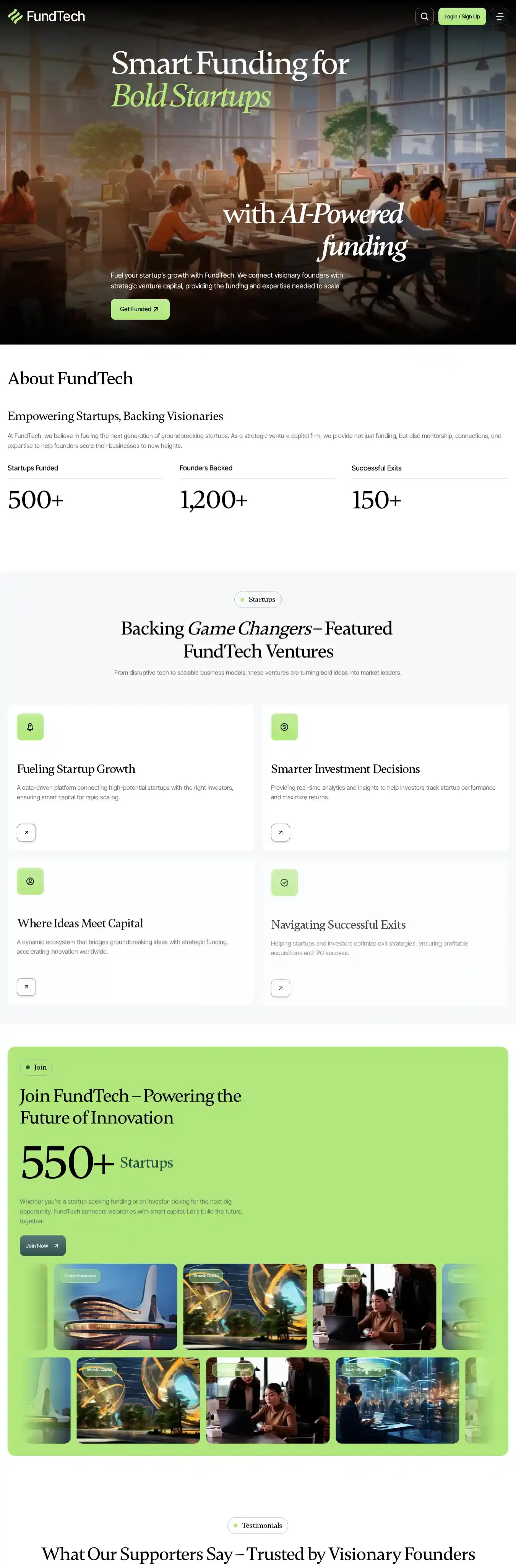 FundTech home page on desktop