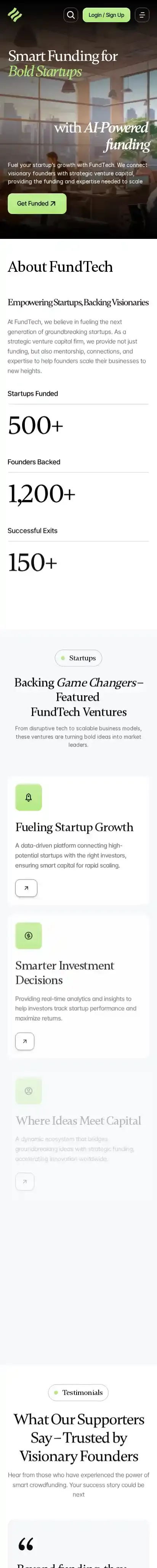 FundTech home page on mobile