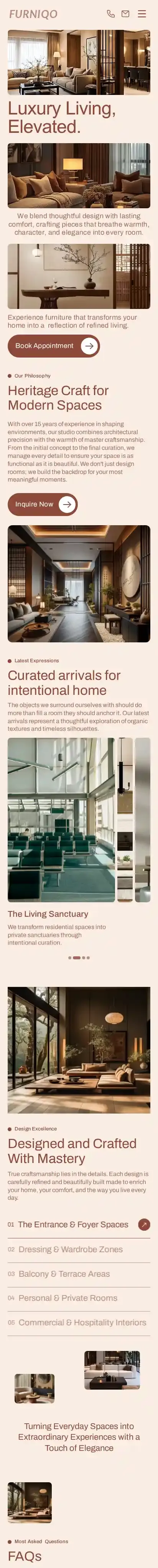 Furniqo Furniture home page on mobile