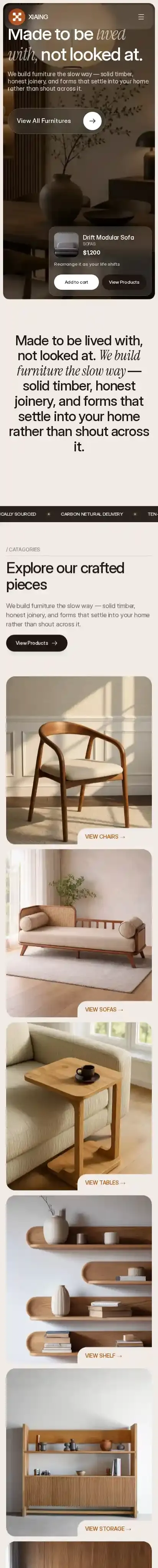 Furniture · XIAING home page on mobile