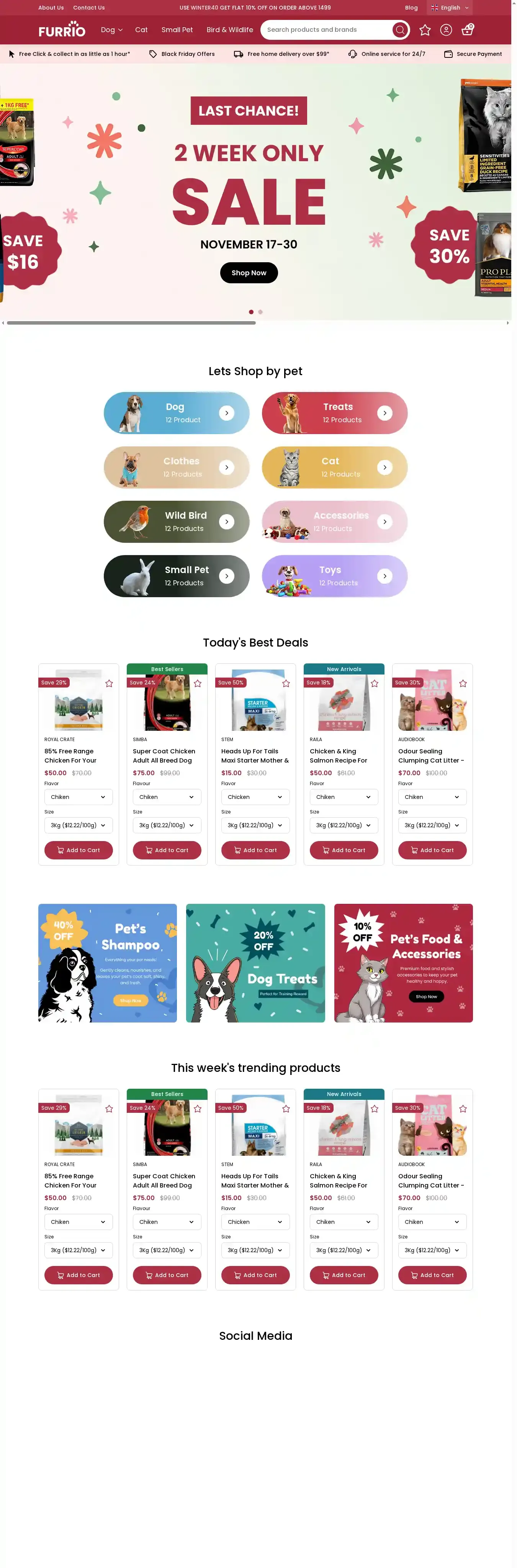 Furrio home page on desktop