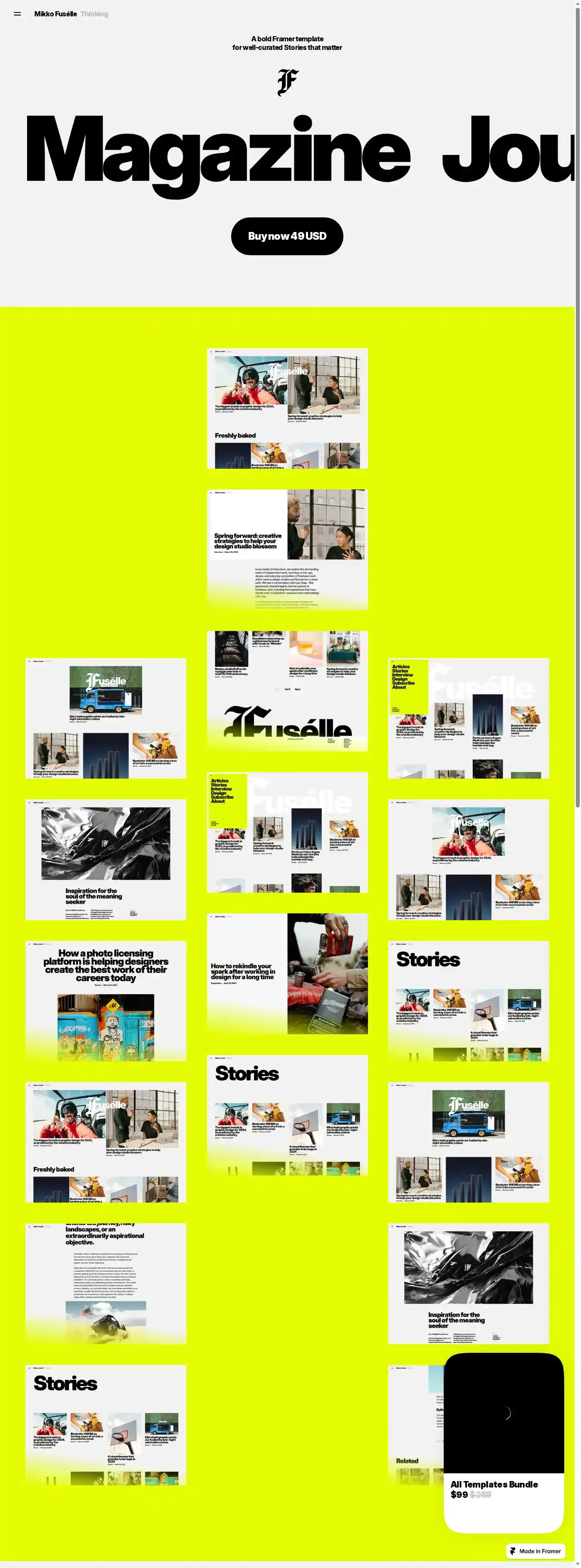 Fuselle home page on desktop