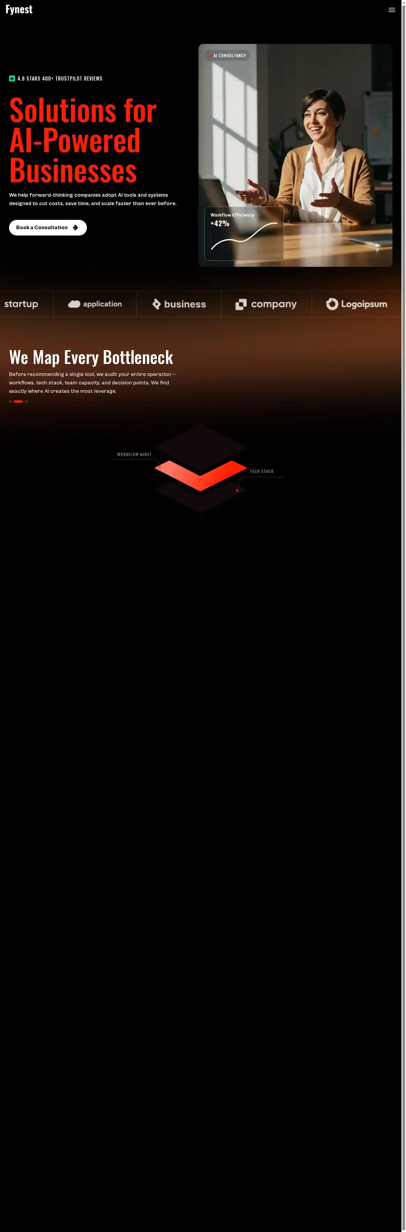 Fynest home page on desktop