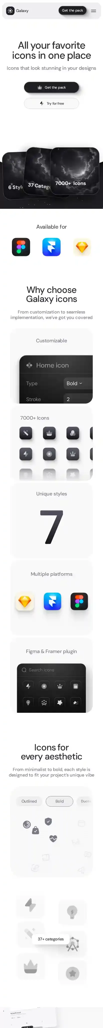 GalaxyIcons home page on mobile
