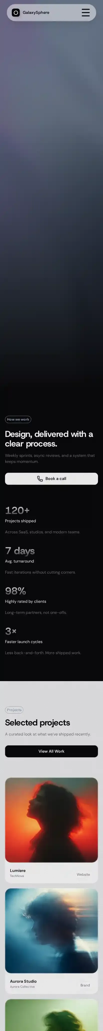 GalaxySphere home page on mobile