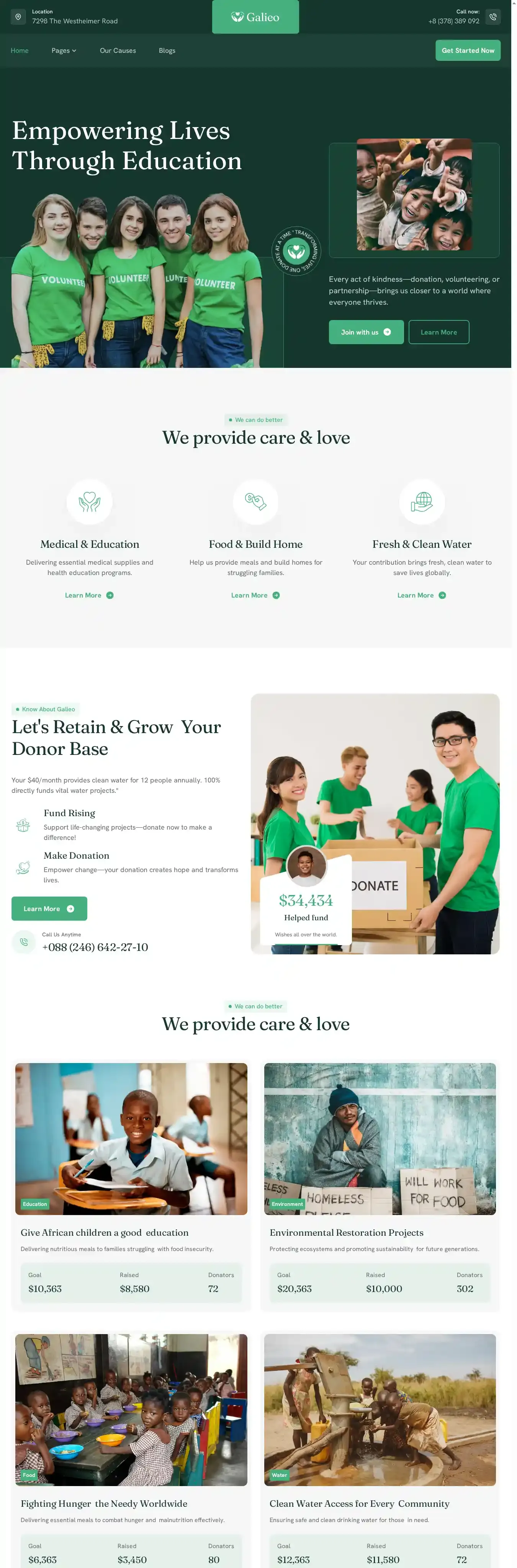 Galieo home page on desktop