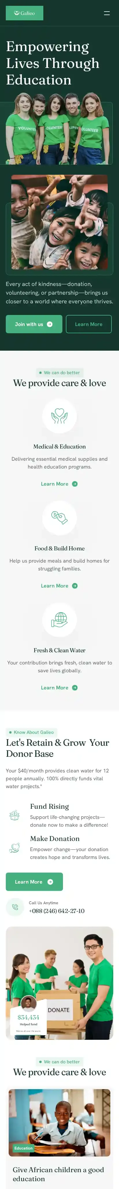 Galieo home page on mobile