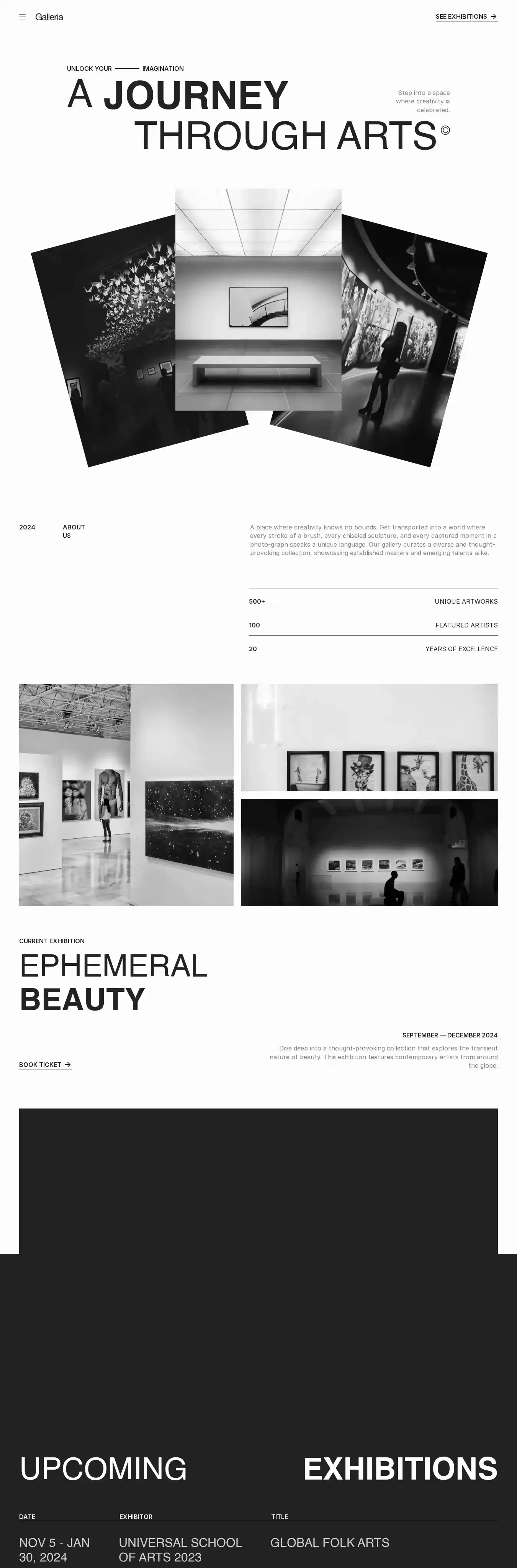 Galleria home page on desktop
