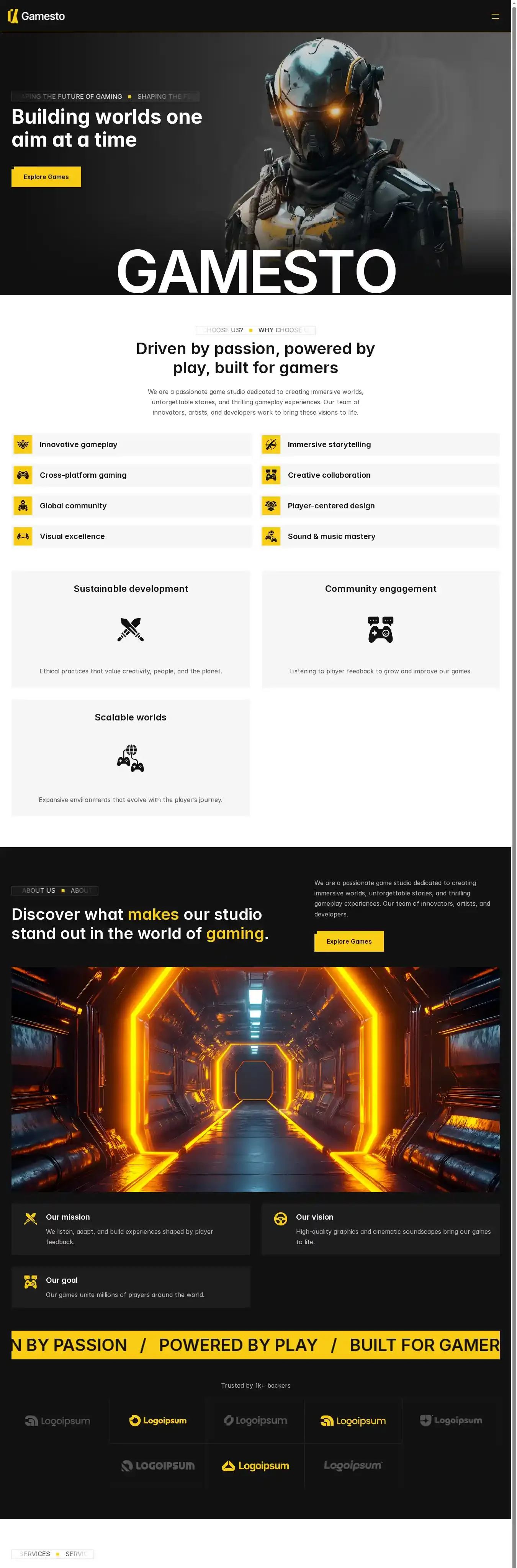 Gamesto home page on desktop