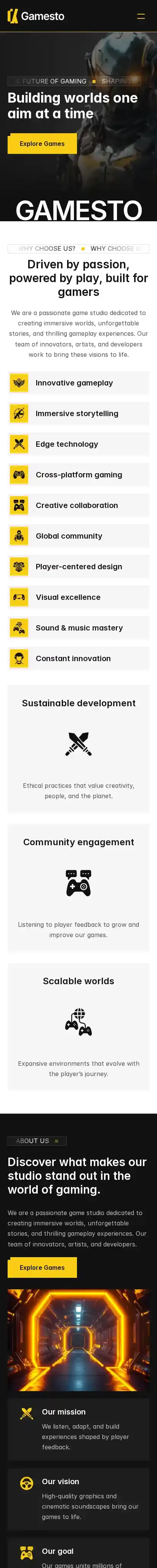 Gamesto home page on mobile