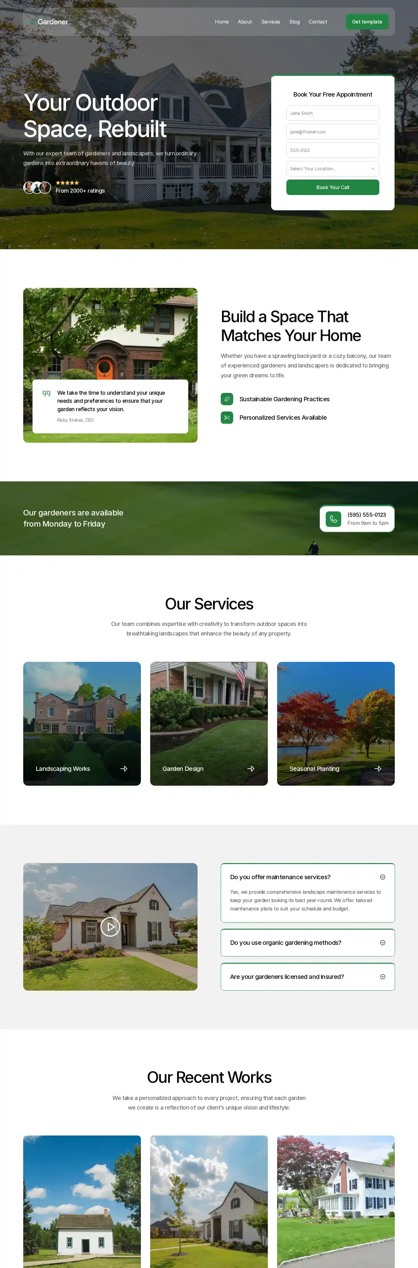 Gardener home page on desktop