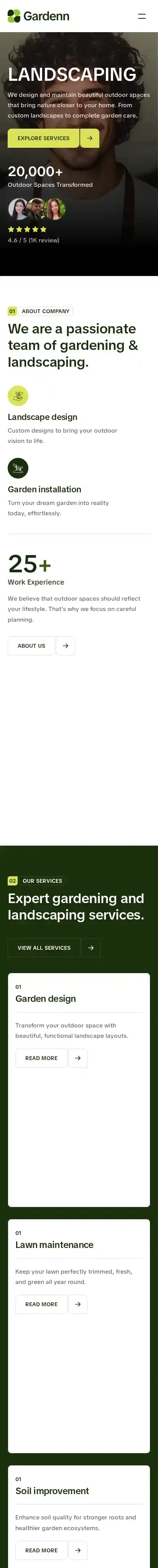 Gardenn home page on mobile