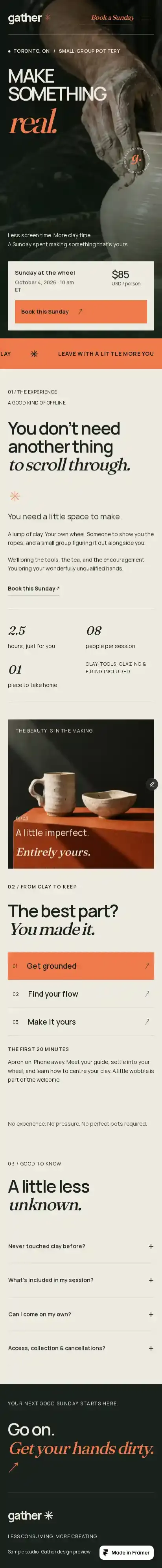 Gather Lite home page on mobile