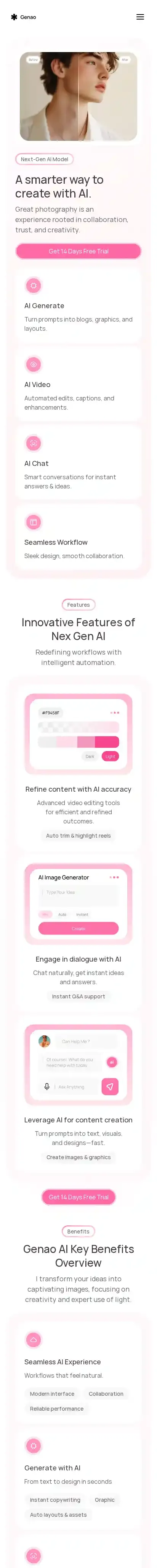 Genao home page on mobile
