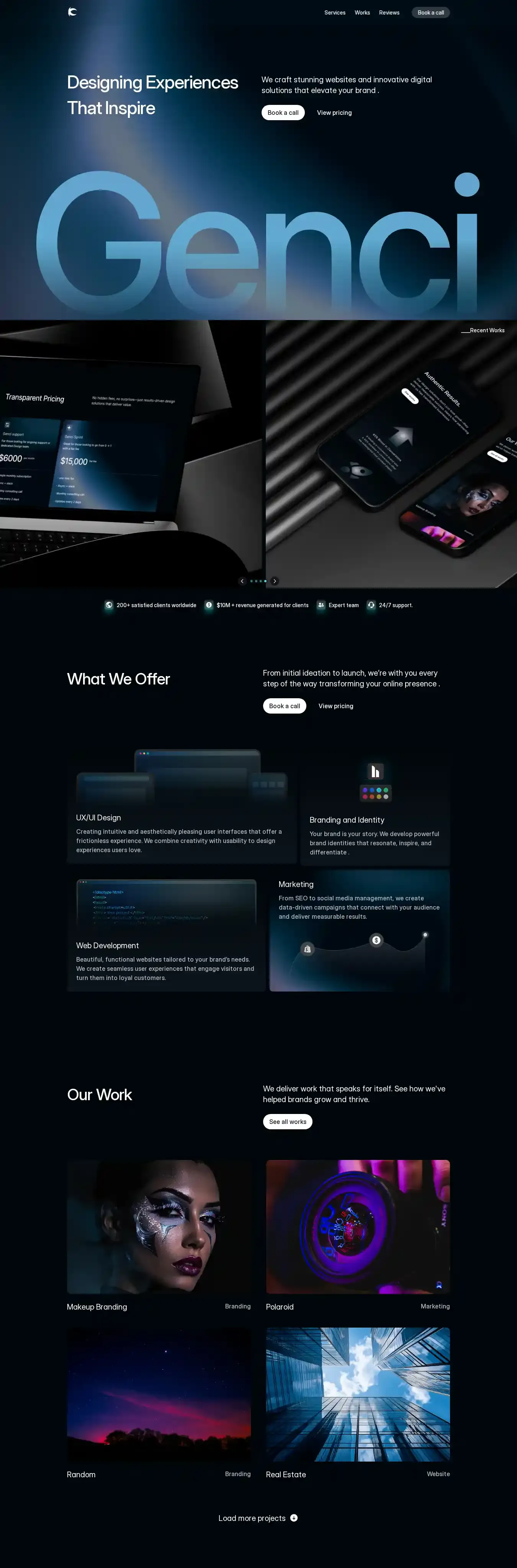 Genci home page on desktop