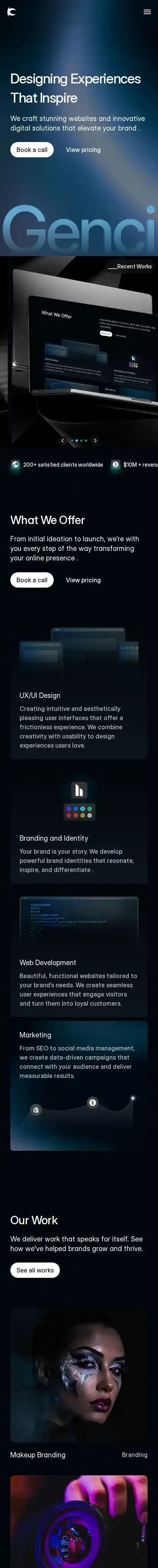 Genci home page on mobile