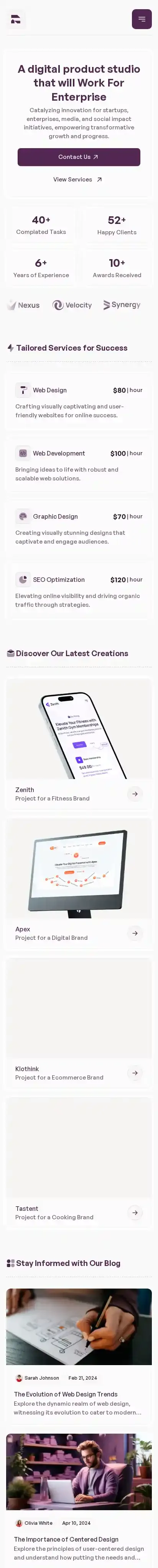 Gency home page on mobile