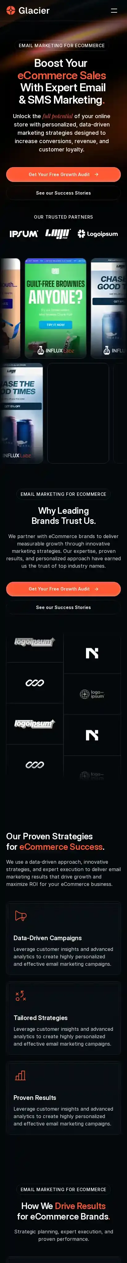 Glacier home page on mobile