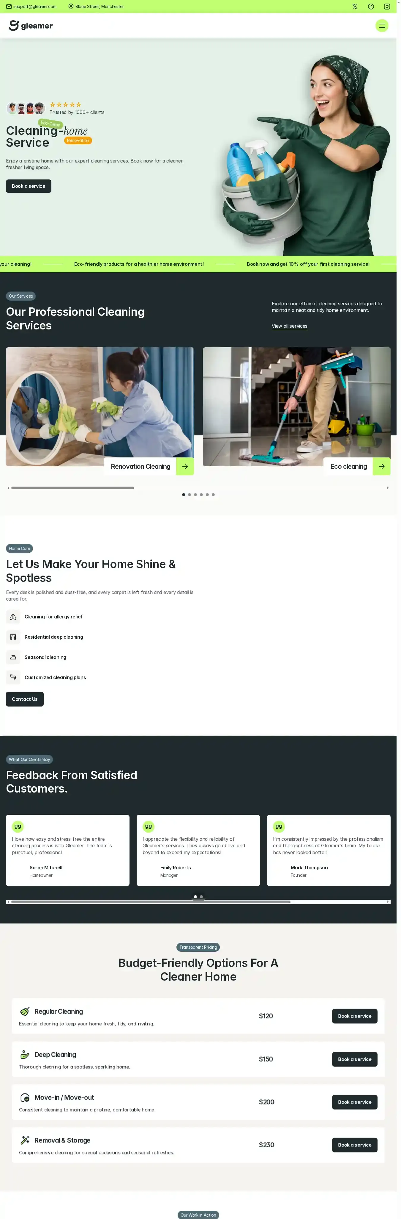 Gleamer home page on desktop