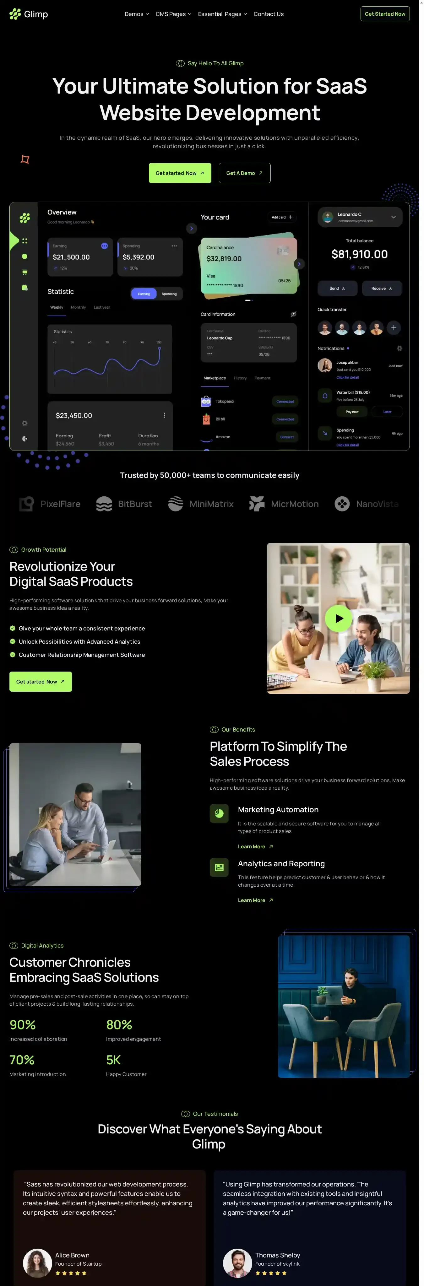 Glimp home page on desktop