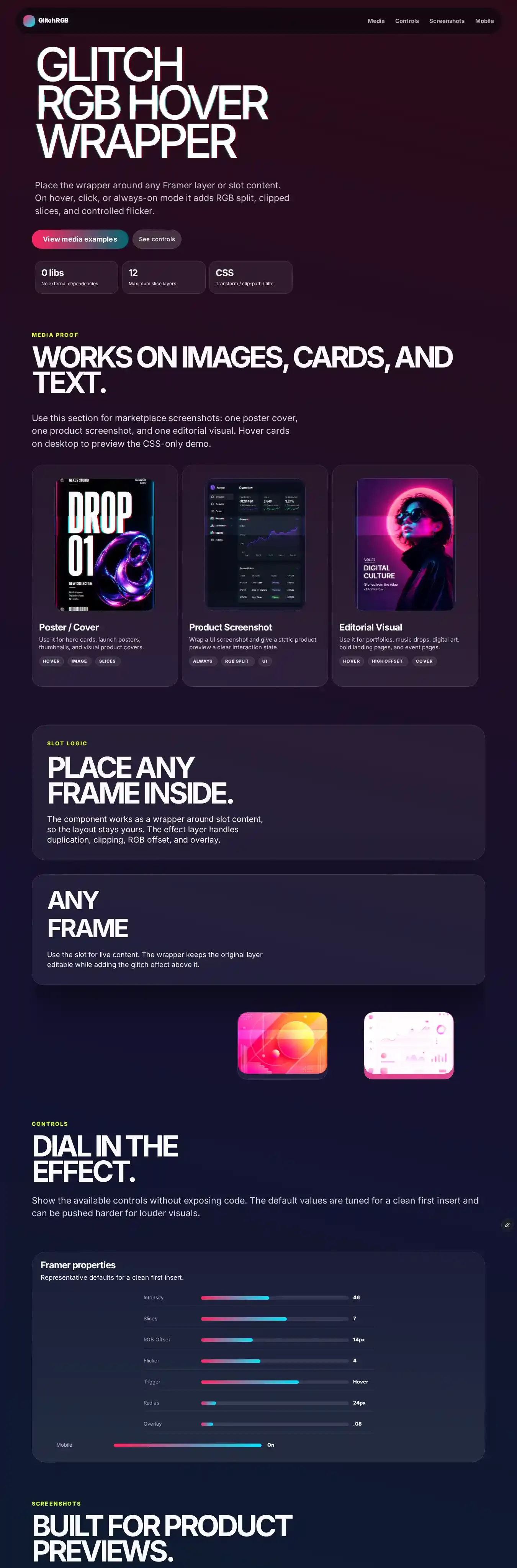 Glitch RGB Landing home page on desktop