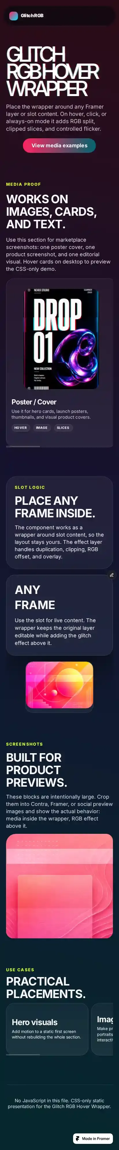 Glitch RGB Landing home page on mobile